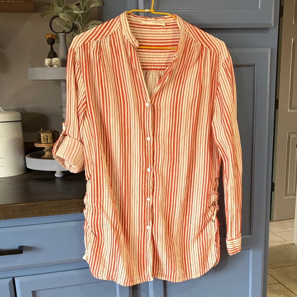 Ellison Casual Striped Button Down Shirt - Orange and Cream